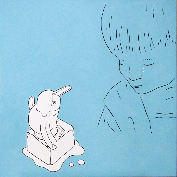Penguin on the Rocks, Childhood Memories, Reiner Strasser 2017, acrylic on canvas, 80*80 cm.